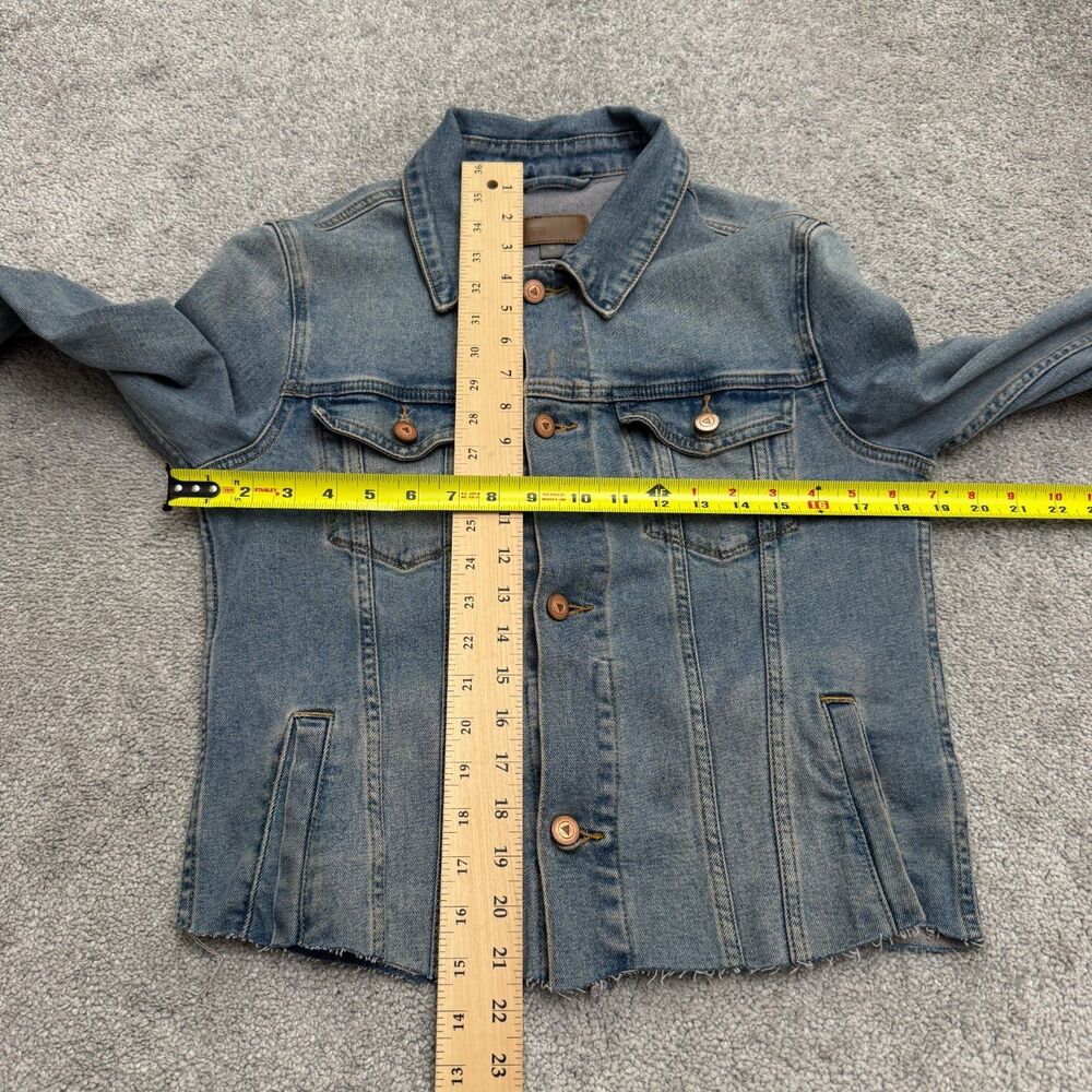 Asos Denim Jacket Womens XS Blue Medium Wash Raw Hem Button Up Trucker Casual - Picture 6 of 16
